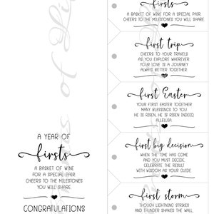 Marriage Milestone wine gift tags. Instant download printable. Rustic wedding firsts gift for bride groom. Bridal shower cards. Wine labels. image 5