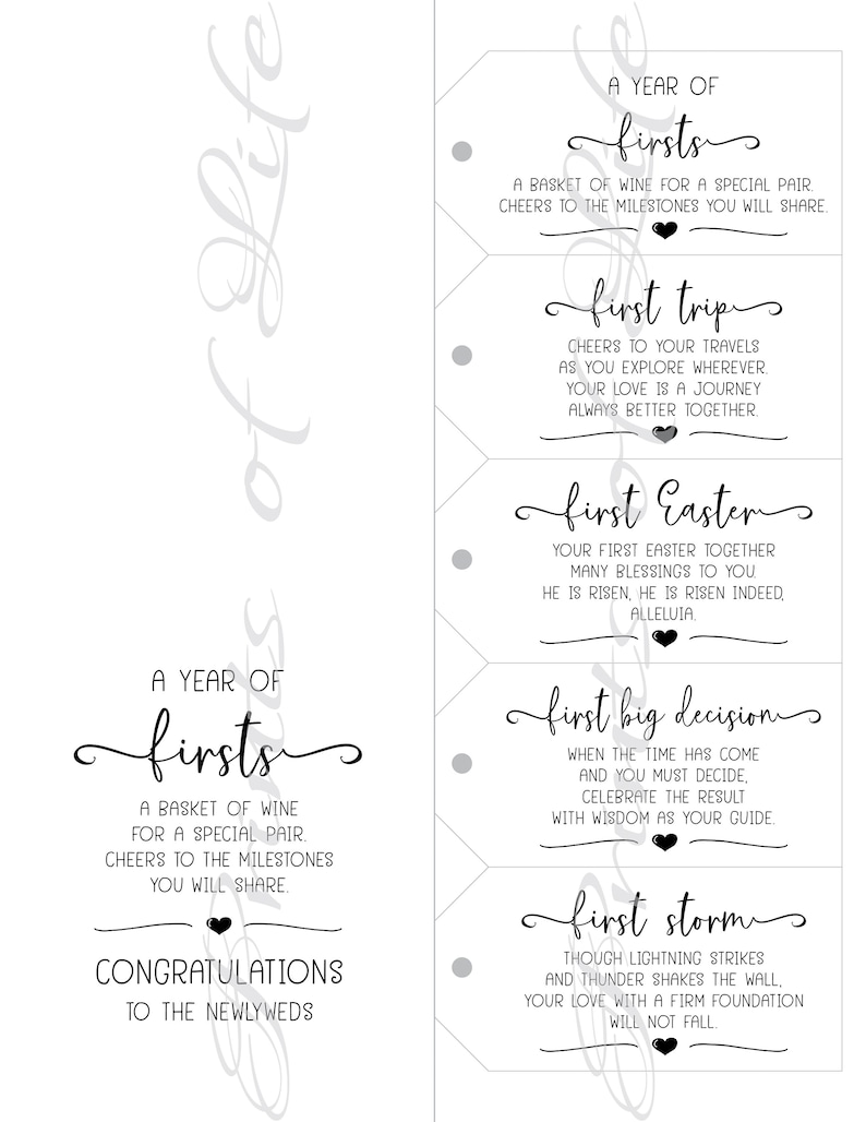 Marriage Milestone wine gift tags. Instant download printable. Rustic wedding firsts gift for bride groom. Bridal shower cards. Wine labels. image 5