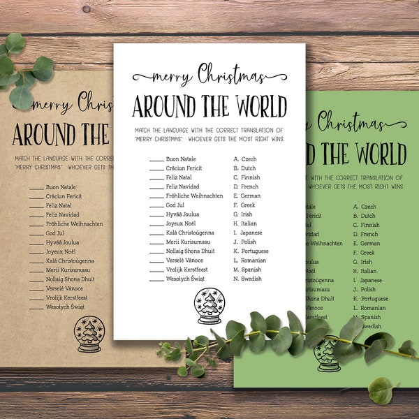 Merry Christmas Around the World. Instant download printable. Christmas Party Game. Fun social idea cards sheets. Holiday family game night.