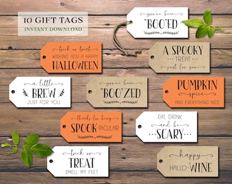 Halloween gift tags. Instant download printable. Wine gift tags. Rustic party favor labels. Fall decor. Trick or Treat. You've been booed.