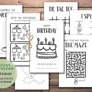 Kid&#39;s Birthday Party Activity Book. Coloring Book. Instant download printable. Children&#39;s Activities. Games. Puzzles. Color. Party favor.