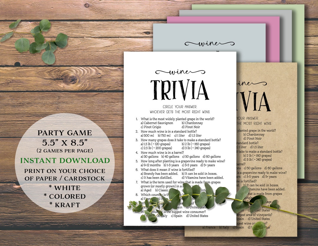 Wine Trivia. Party Game. Instant Download Printable. Wine - Etsy