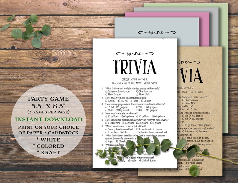 Wine Trivia. Party Game. Instant Download Printable. Wine - Etsy