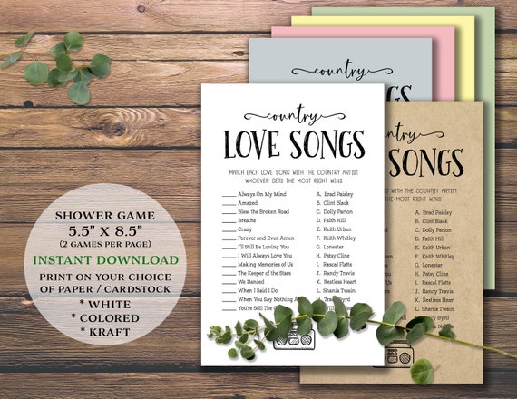 Country Love Songs Bridal Shower Game Instant Download Etsy
