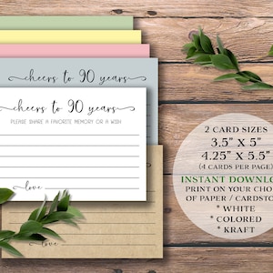 Saludos por los 90 años. Tarjetas para fiestas de cumpleaños. Descarga instantánea e imprimible. Comparte un recuerdo favorito o un deseo. Noventa y nueve. Nonagésimo cumpleaños.