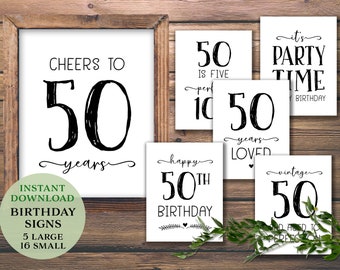 50th Birthday. Sign bundle. Instant download printable. Cheers to 50 Years. Poster pack. Party decorations. Table decor. 50 Years Loved.