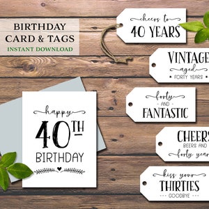 40.Geburtstagskarte & Geschenkanhänger. Sofortiger Download zum Ausdrucken. 40 große Milestone Weinanhänger. Alles Gute zum Geburtstag 40 jährige. Vierziger lustige Etiketten