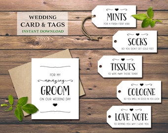 Groom Survival Kit tags. Instant download printable. Gift tag and card. Wedding gift for groom from bride. Bachelor party. Husband to be.