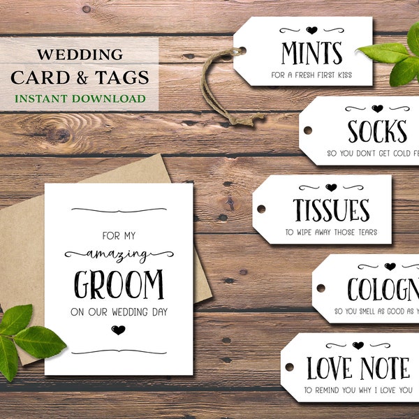 Groom Survival Kit tags. Instant download printable. Gift tag and card. Wedding gift for groom from bride. Bachelor party. Husband to be.