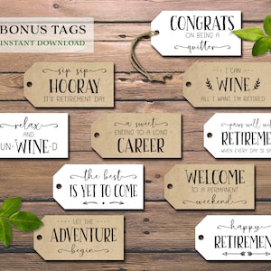 Retirement Card &amp; Gift Tags. Instant Download Printable. Wine Beer Tags ...