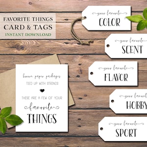 Tarjetas y etiquetas de regalo de Tus cosas favoritas. Descarga instantánea imprimible. Navidad para él, su esposo, esposa, cónyuge, hijo, mamá, papá, amigo, hijo.
