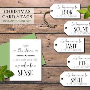 Cartes et étiquettes cadeaux de Noël Five Senses. Téléchargement instantané imprimable. 5 pour lui, elle, mari, femme, conjoint, enfants. On dirait beaucoup Noël.