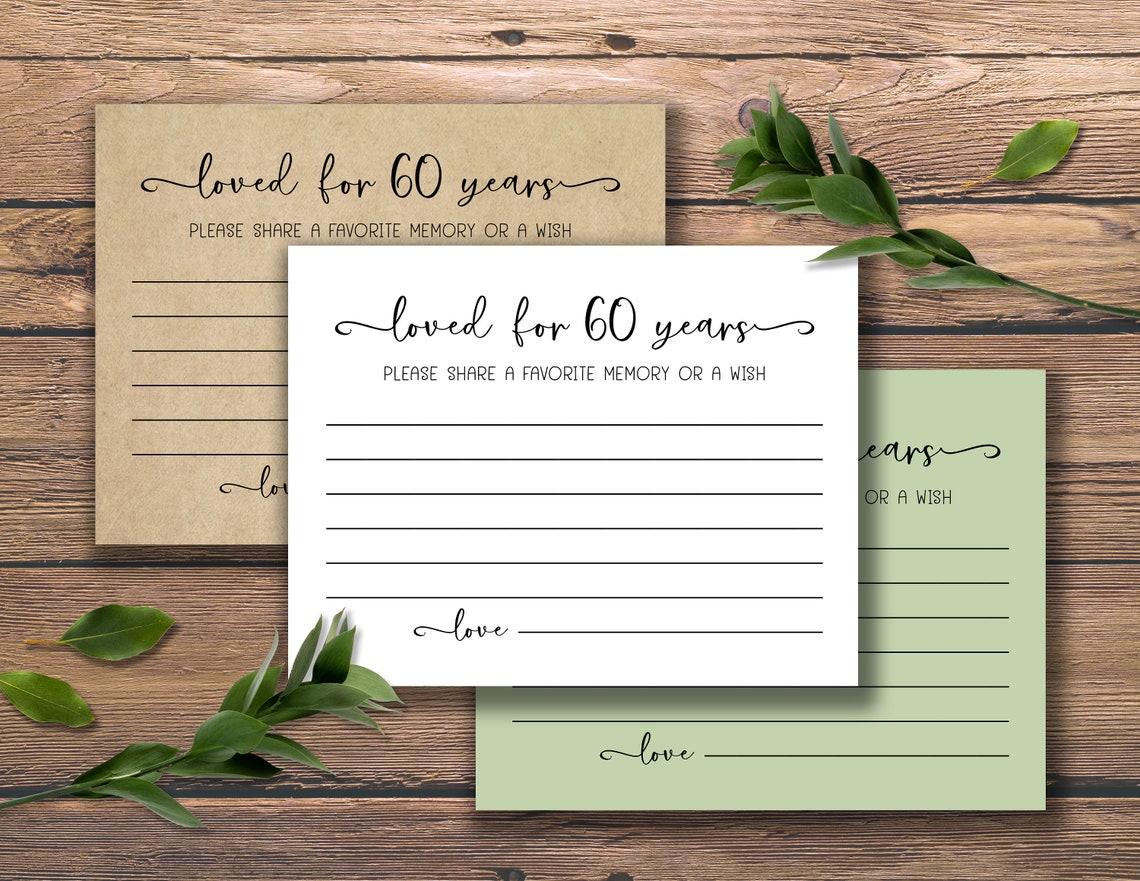 Loved for 60 Years. Birthday Party Cards. Instant Download Printable ...