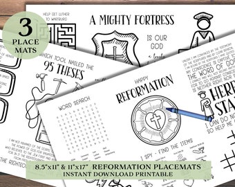 Reformation Kids Table Placemat. Activity Coloring Mat. Instant download printable. Children's Activities Games Puzzles. Marty Party favor.