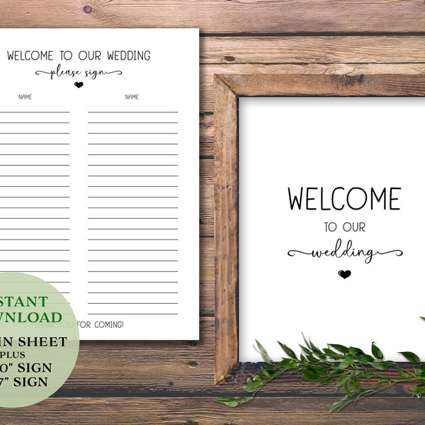 Welcome to Our Wedding. Please sign. Instant download printable. Marriage guest book print. Sign In sheet. Reception guest list. Guestbook.
