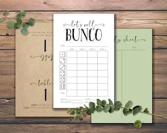 BUNCO game. Instant download printable. Bridal Shower. Baby Shower. Christmas party game. Fun party idea cards. Score sheets, tally sheet.