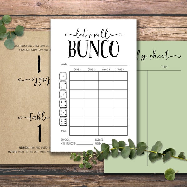 BUNCO game. Instant download printable. Bridal Shower. Baby Shower. Christmas party game. Fun party idea cards. Score sheets, tally sheet.