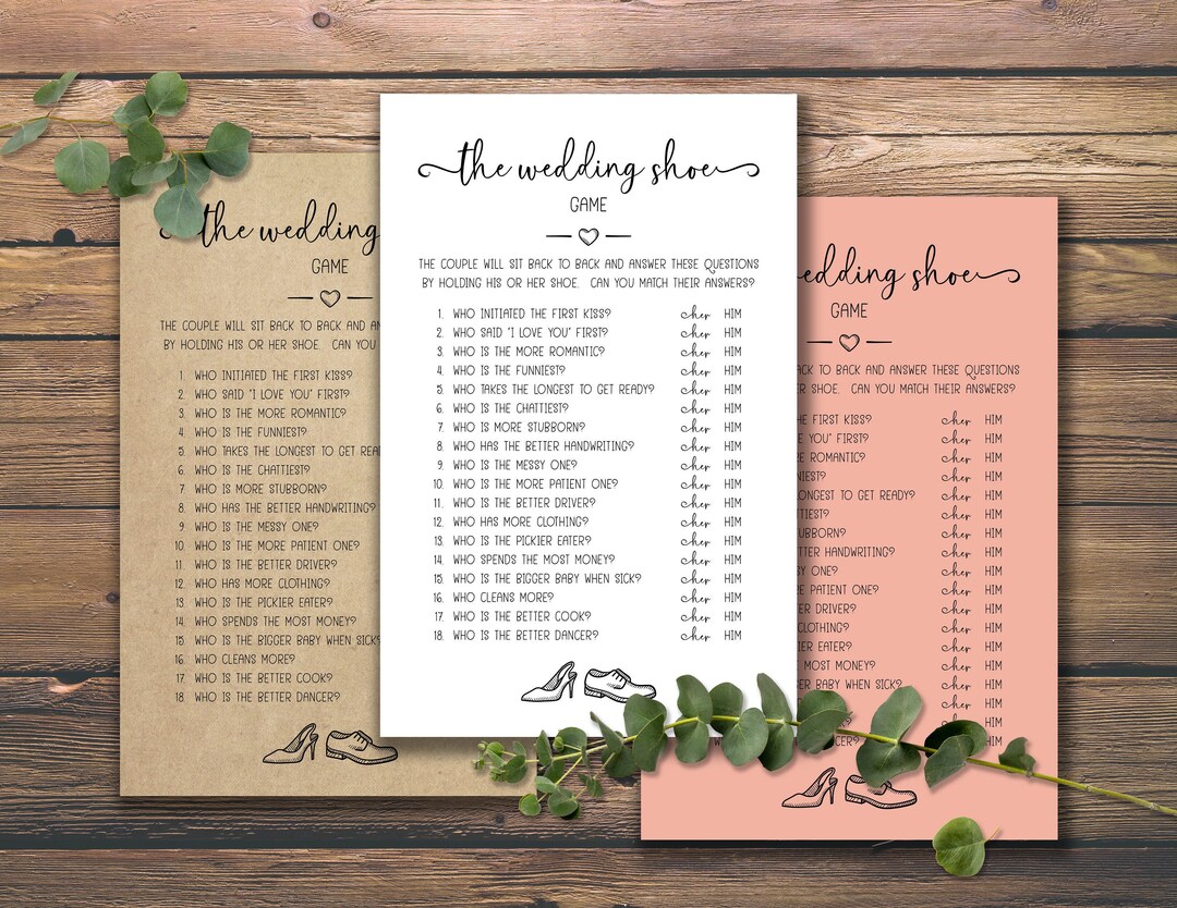 The Wedding Shoe Game. Wedding Reception Idea. Instant Download