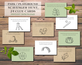 Schnitzeljagd. Park-Spielplatz-Rasenspiele für Kinder. Sofortiger Download zum Ausdrucken. Draußen auf Schatzsuche. Spaß für Kinder im Freien.