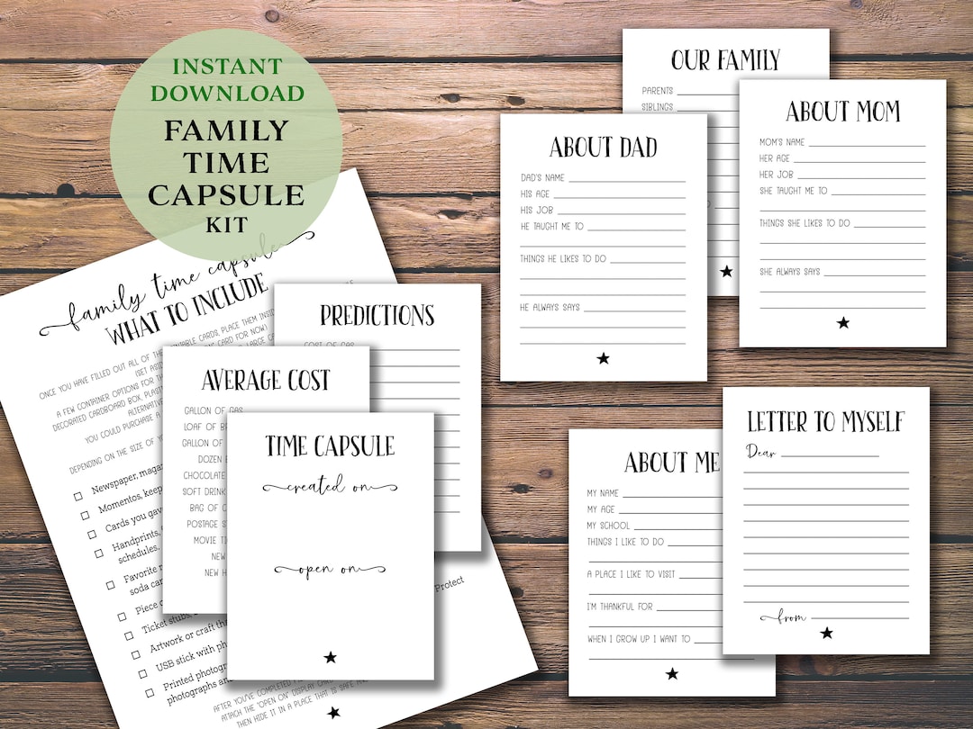 Family Time Capsule. Instant Download Printable. Kids