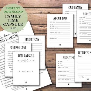 Tijdcapsule voor het gezin. Directe download afdrukbaar. Activiteiten voor kinderen. Ideekaarten voor kerstcadeaus. Leuk vakantieproject voor kinderen. Thuisonderwijs.