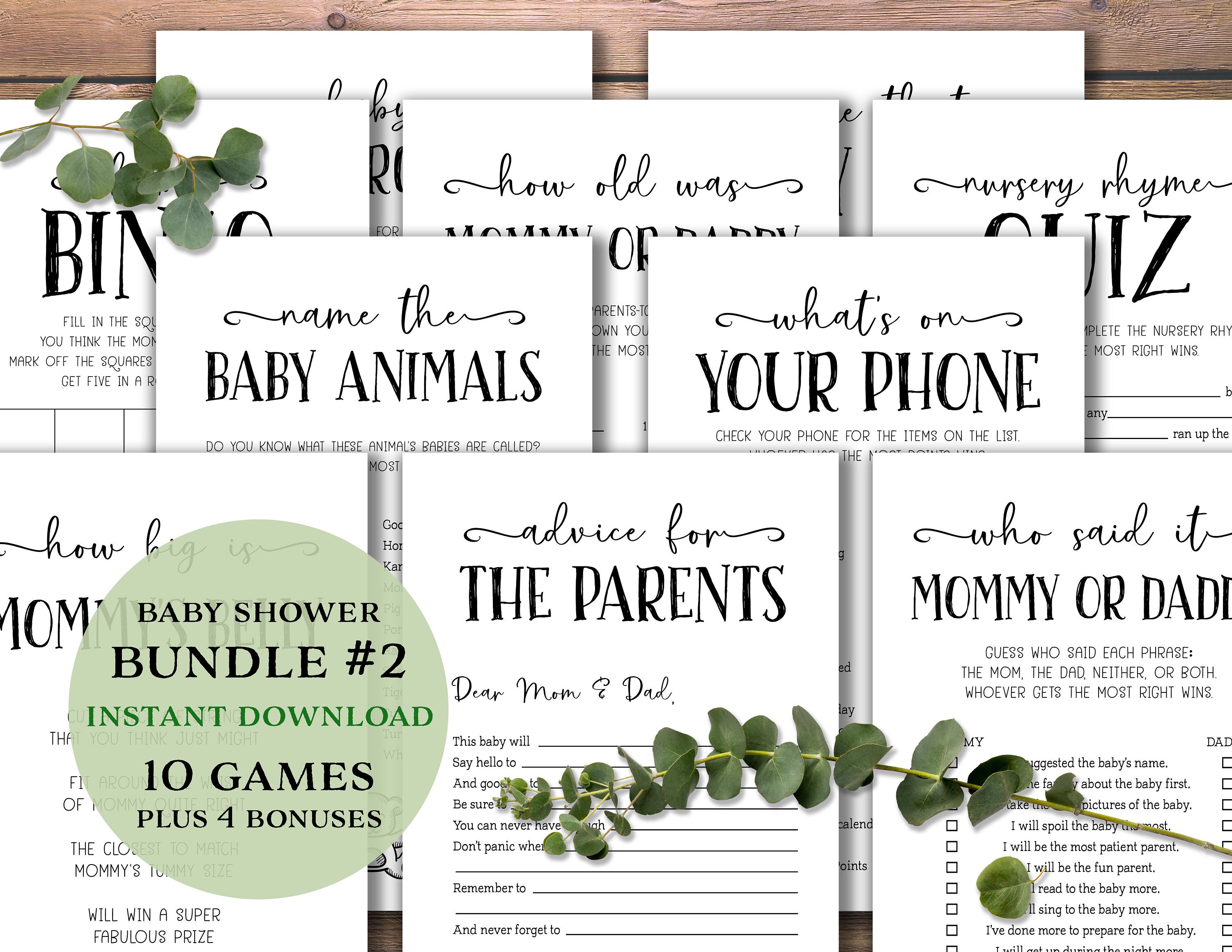 Baby Shower Game Bundle 2. Instant Download Printable. Baby Games Pack ...