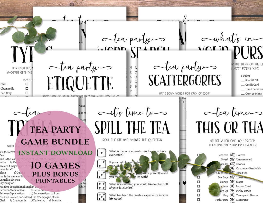 Tea Party Games Bundle. Instant Download Printable. Trivia, Etiquette ...