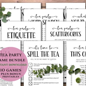 Tea Party Games Bundle. Instant download printable. Trivia, Etiquette, Tea Time This or That, Spill the Tea, Tea Types, Scattergories.