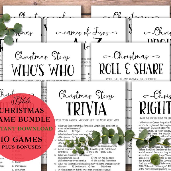 Christian Christmas Games Bundle. Instant download printable. Holiday party pack. Girls Guys night. Kids activities. Church. Bible. Family.