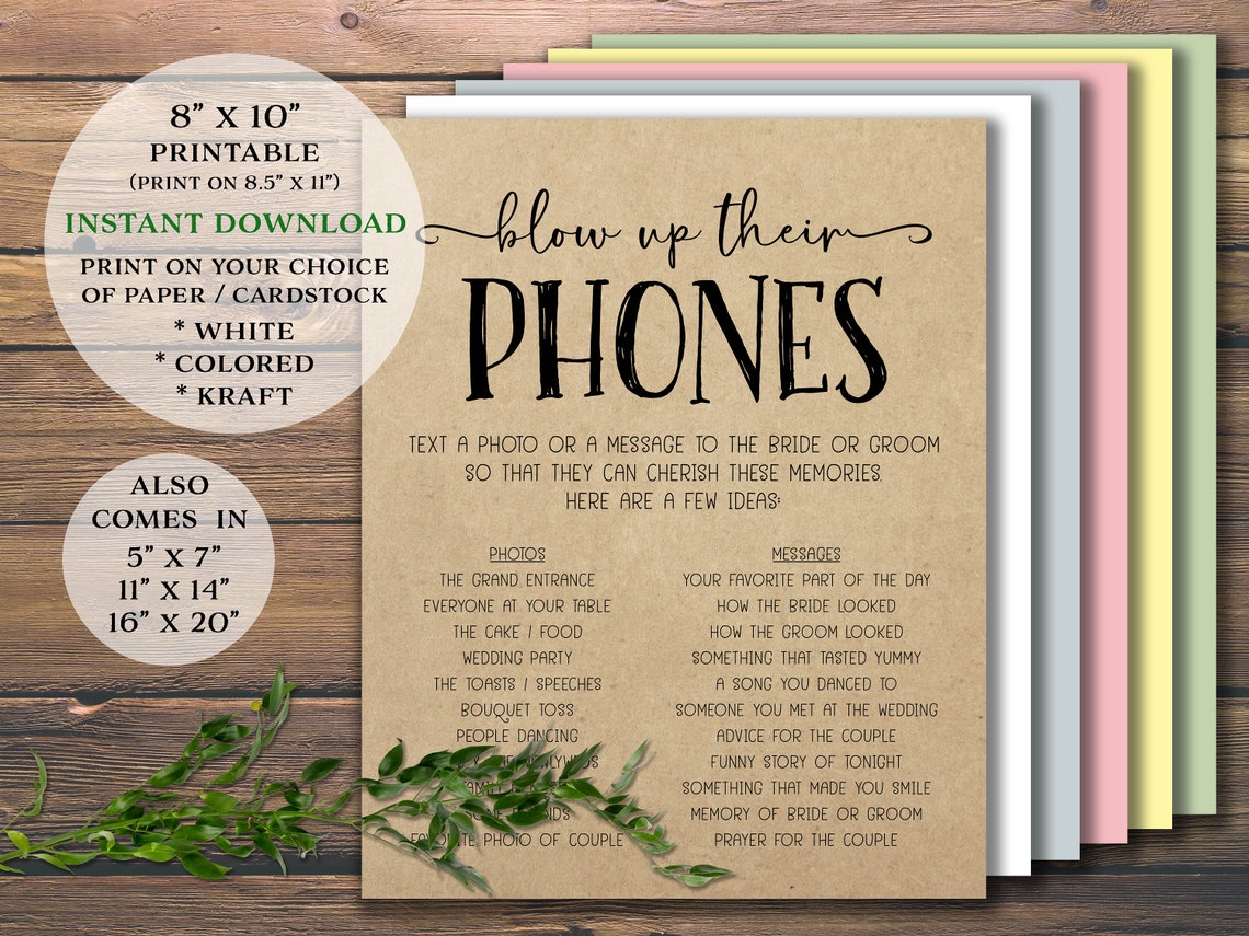 Blow up Their Phones. Wedding Reception Sign. Instant Download Etsy