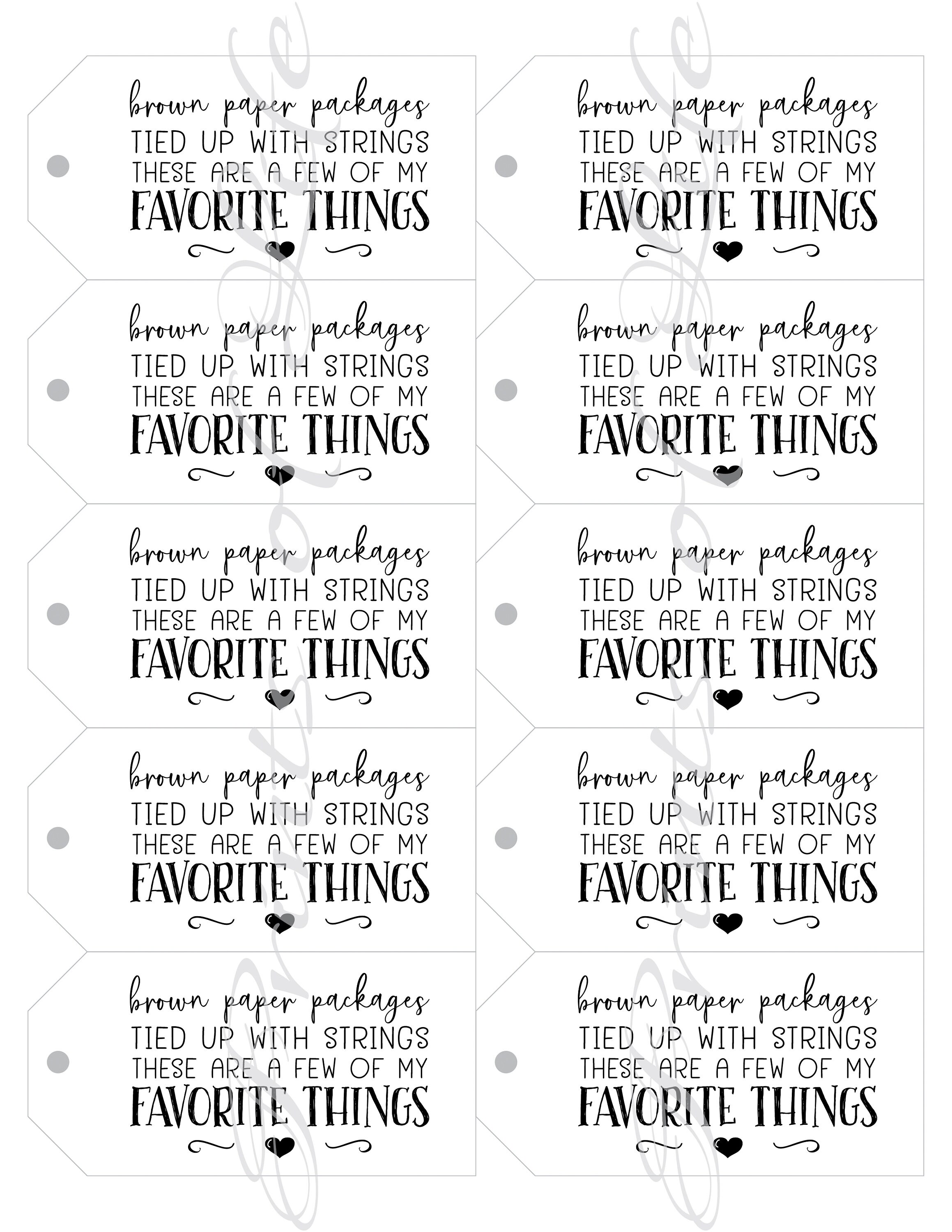 Favorite Things Gift Tags. Instant Download Printable. Labels for ...