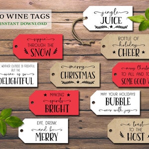 Weihnachtsgeschenkanhänger. Weinanhänger. Sofortiger Download zum Ausdrucken. Rustikale Gastgeschenk-Etiketten für Geschenke Feiertagsverpackungskarte. Eat Getränk sei fröhlich