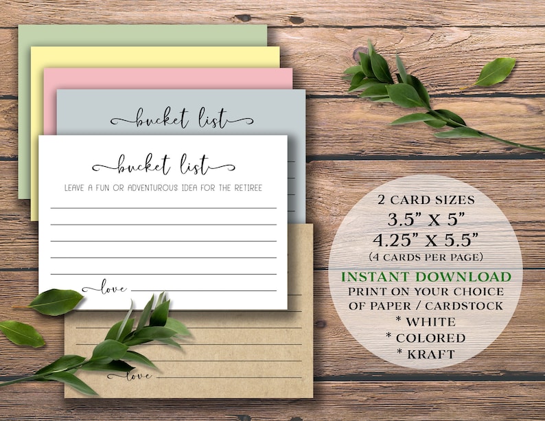 Bucket List cards for Retirement. Instant download ...