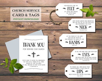 Thank you for Serving our Church. Card and gift tags. Instant download printable. Christian greeting card. Pastor, Preacher Minister Clergy.