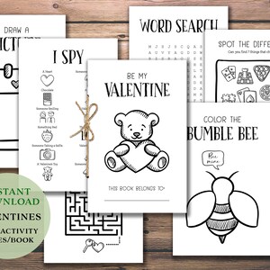 Libro de actividades de San Valentín para niños. Libro de colorear. Descarga instantánea imprimible. Tarjetas de San Valentín infantiles Actividades. Juegos de rompecabezas. Favor de fiesta.