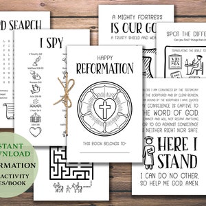 Kid's Reformation Activity Book. Instant download printable. Children's Coloring Activities. Games. Puzzles. Color. Holiday party favor.