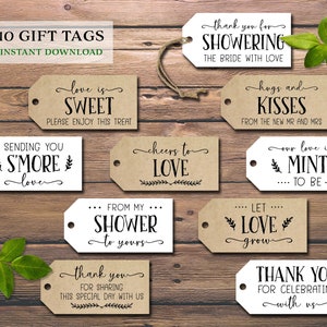 Etiquetas de regalo de despedida de soltera y boda. Descarga instantánea imprimible. Etiquetas rústicas. Tarjetas de regalo para fiestas. Deja crecer al amor. El amor es perfecto para ser.