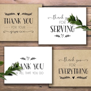 Bedankt voor de servicekaarten. Cadeaukaartjes voor een waarderingspakket. Directe download afdrukbaar. Dankbetuigingen voor het serveren. Bedankt voor alles.