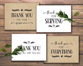 Thank You for Service cards. Appreciation package gift tags. Instant download printable. Gratitude notes for serving. Thanks for everything.