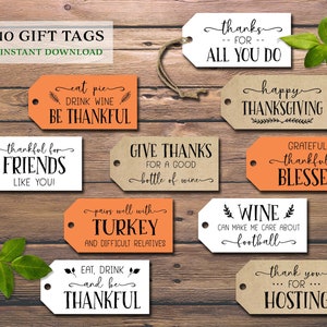Thanksgiving Geschenkanhänger. Sofortiger Download zum Ausdrucken. Rustikale Gastgeschenk Weinetiketten. Herbstdekoration. Danke sagen. Dankbar dankbar gesegnet.