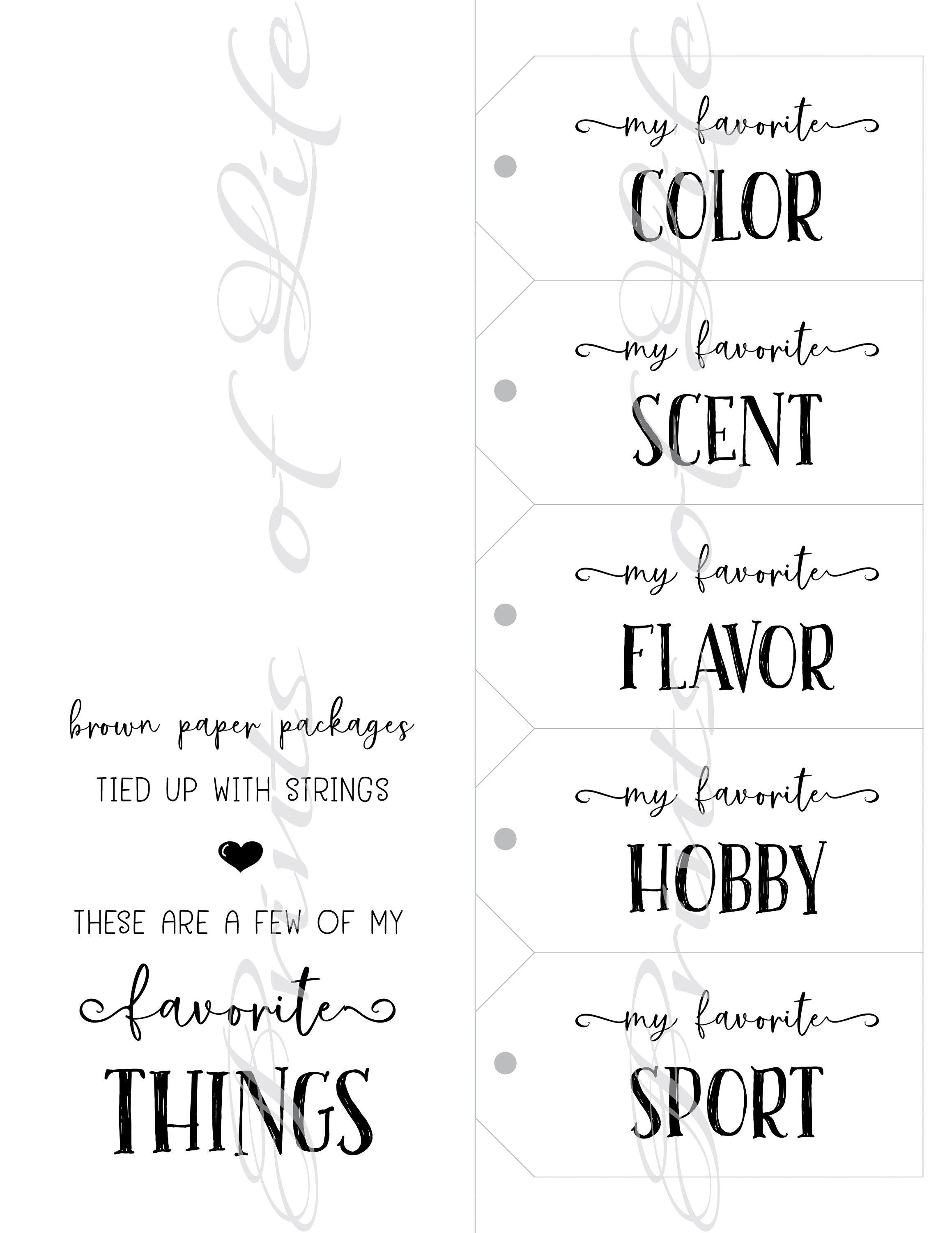 My Favorite Things Gift Tags & Card. Instant Download Etsy
