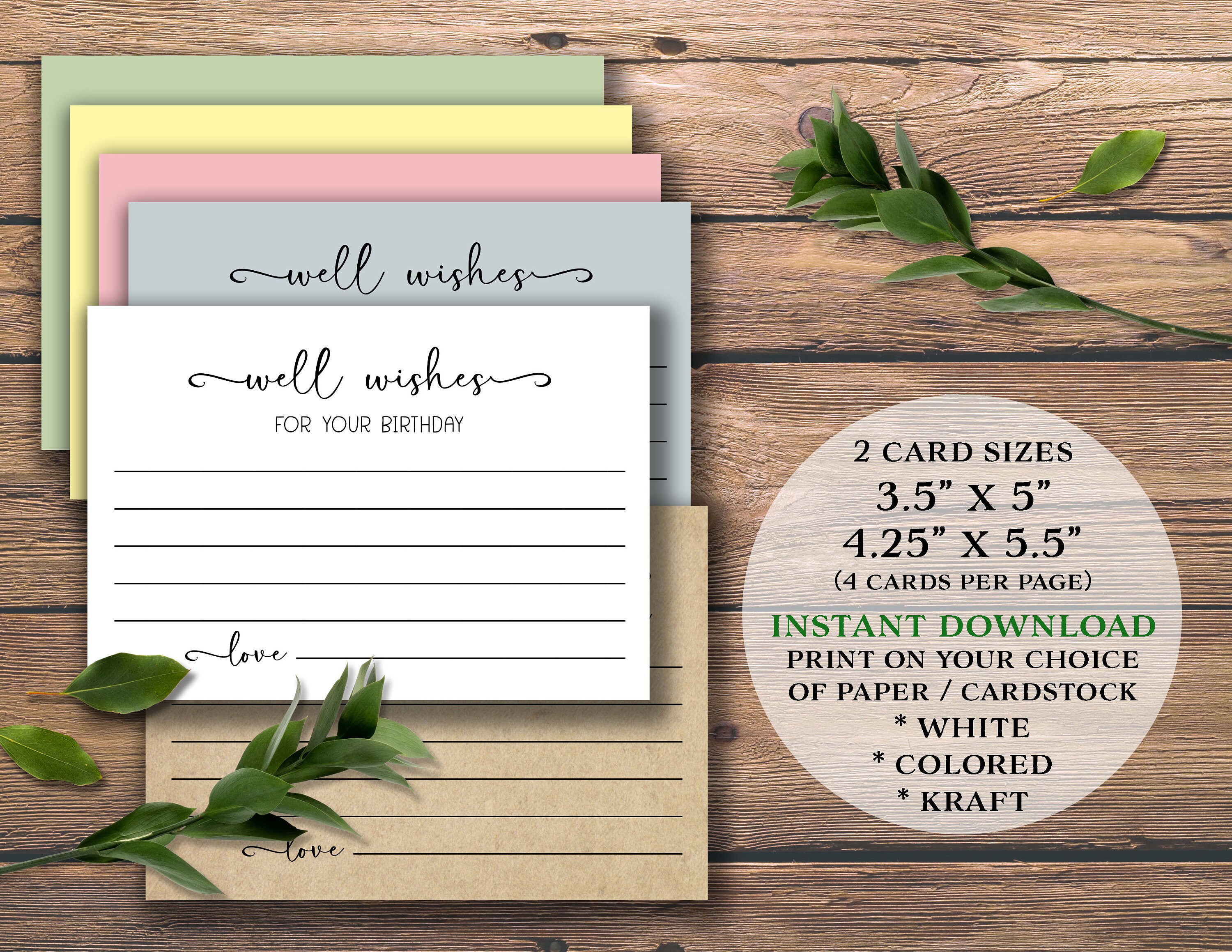 Well Wishes for Your Birthday. Party Cards. Instant download - Etsy España