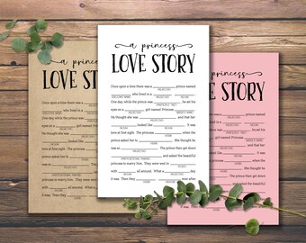 Eine Prinzessin Love Story. Brautparty Spiel. Sofortiger Download zum Ausdrucken. Für Hochzeit Hochzeit Braut Junggesellinnenabschied. Rustikale einfache verrückte Libs