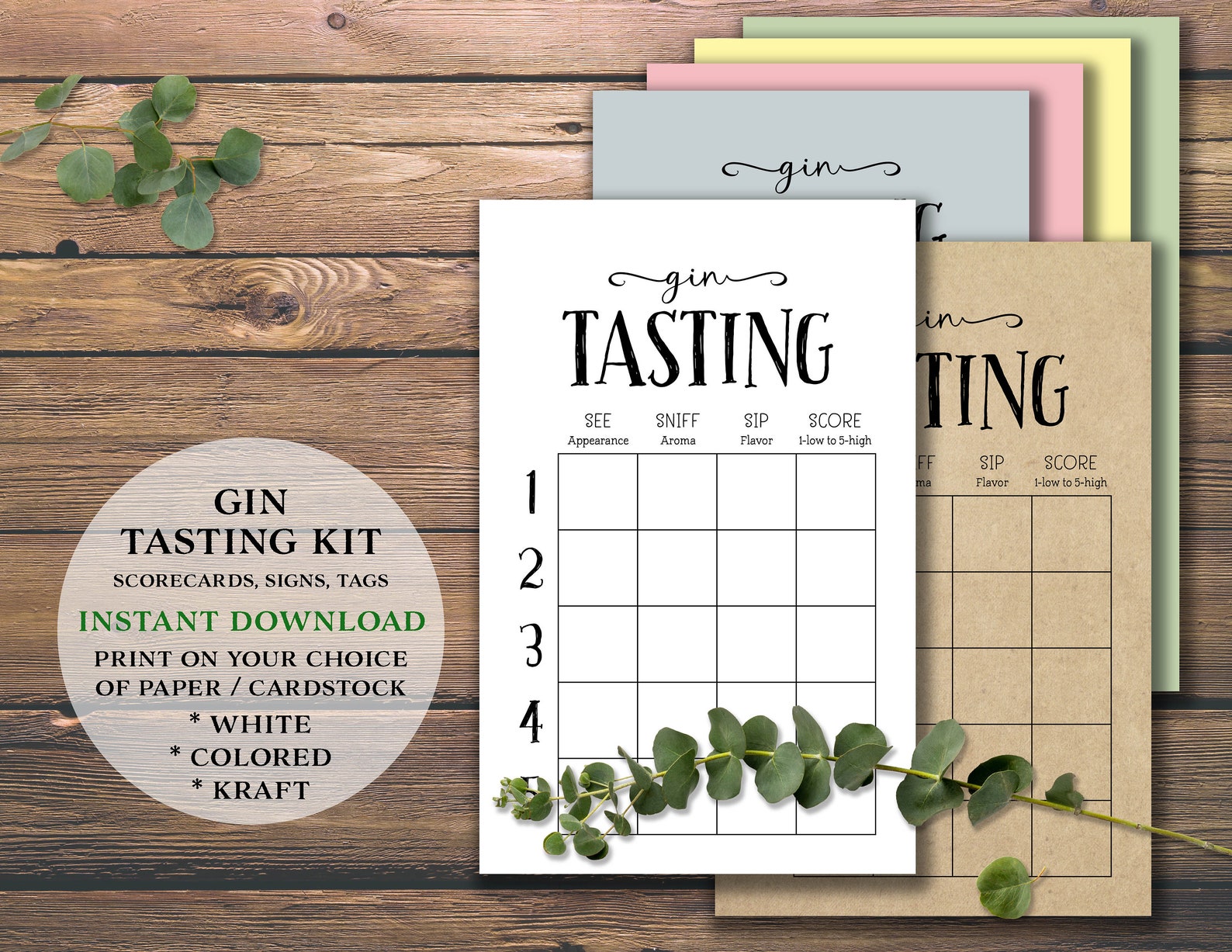 Gin Tasting Party Kit. Instant Download Printable. Score Card | Etsy