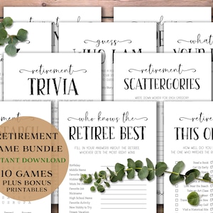 Retirement Games Bundle. Instant download printable. Advice, Wishes, Trivia, Scattergories, This or That, Who Knows Retiree Best.