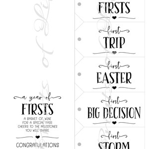 Marriage Milestone wine gift tags. Instant download printable. Rustic wedding firsts gift for bride groom. Bridal shower cards. Wine labels. image 5