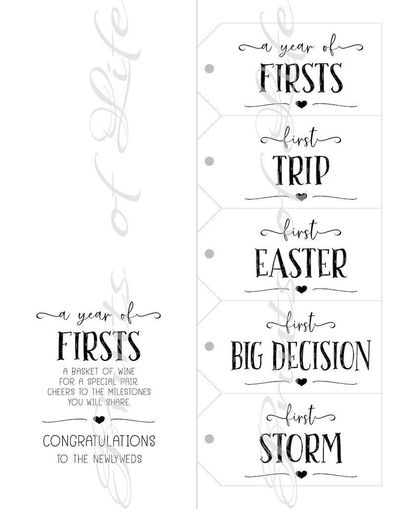 Marriage Milestone wine gift tags. Instant download printable. Rustic wedding firsts gift for bride groom. Bridal shower cards. Wine labels. image 5