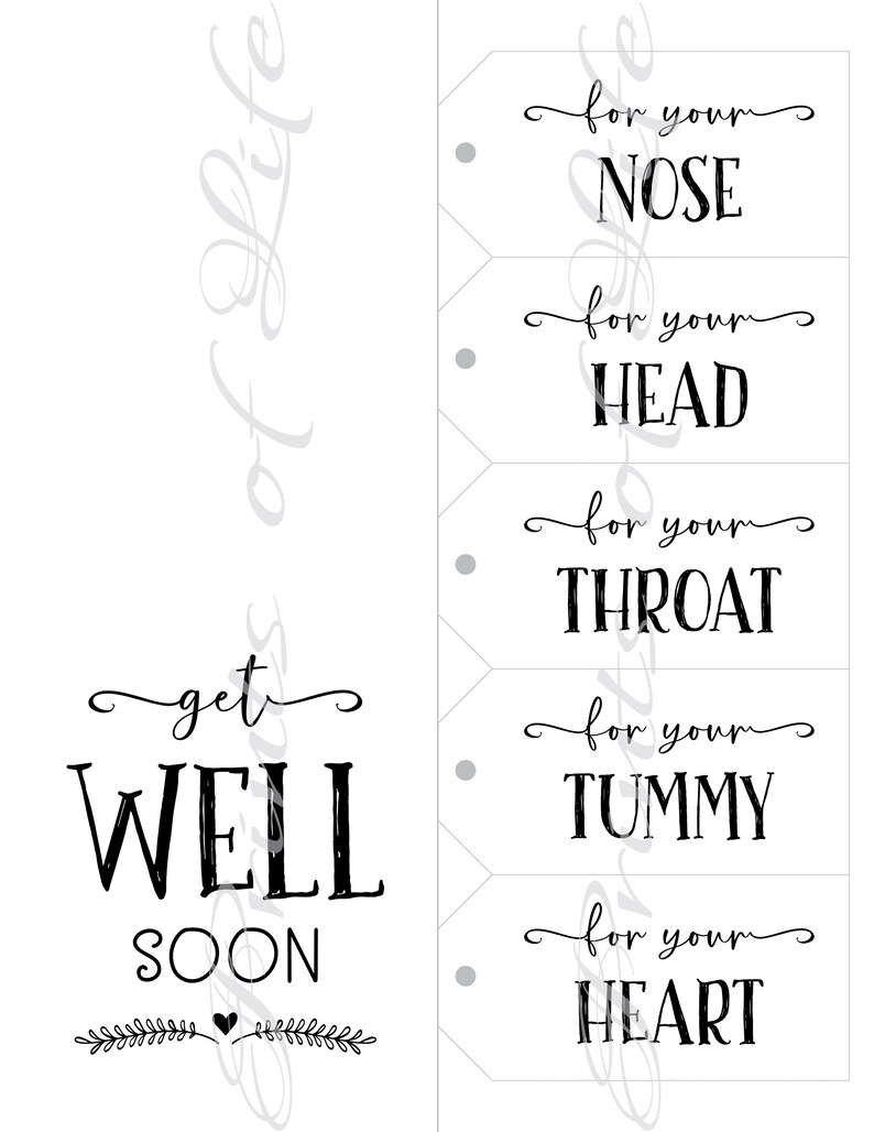 Get Well Soon Card &amp; Tags. Instant Download Printable. Care - Etsy Canada