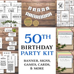 Feestpakket voor 50e verjaardag. Instant download afdrukbaar. Banner, Borden, Kaarten, Tags, Spellen, Activiteitenboek voor kinderen, Al 50 jaar geliefd, Proost op 50