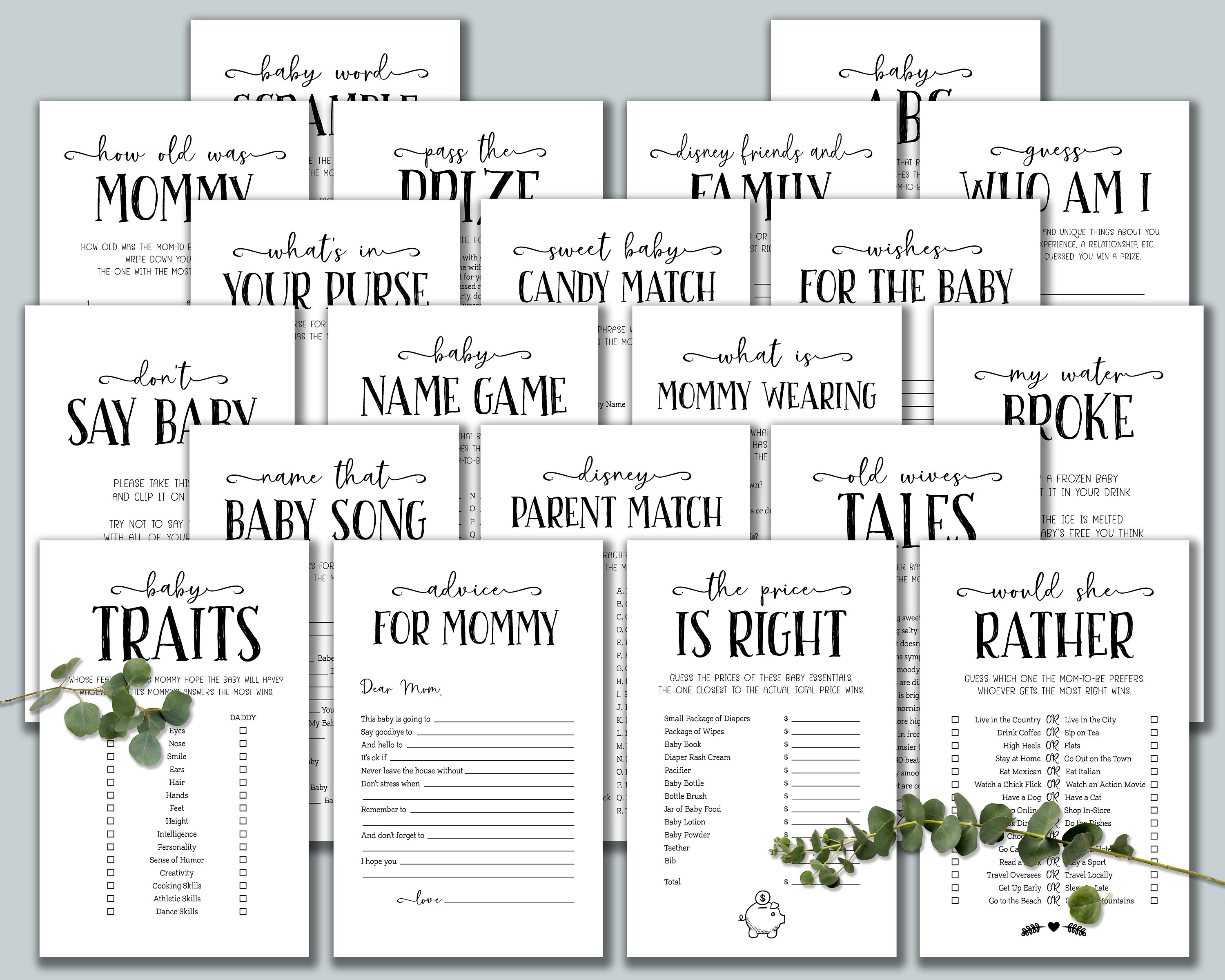 Big Baby Shower Game Bundle. Instant Download Printable. Baby Games ...
